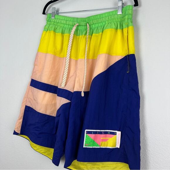 Nike | Flight Series Shorts Yellow Blue Pink Colorblock Bright Swim Trunks XL - Picture 5 of 11